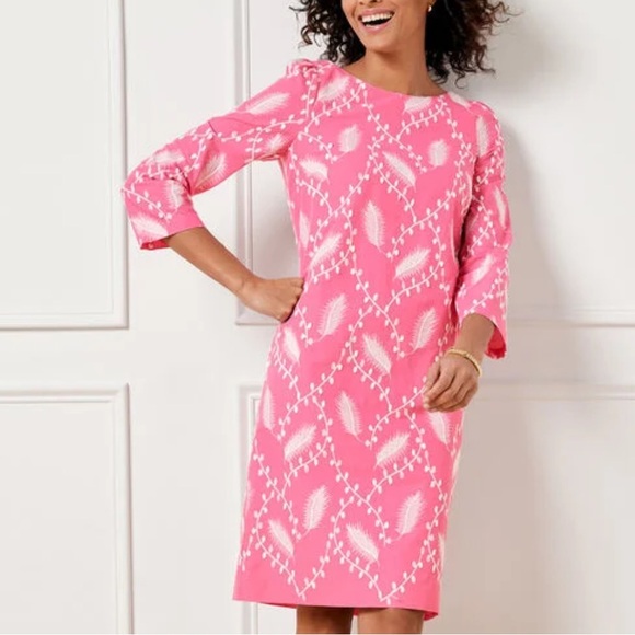 Talbots Dresses & Skirts - Talbots Graceful Garden Shift Dress Pink 3/4 Sleeve Cotton Women Petite 4